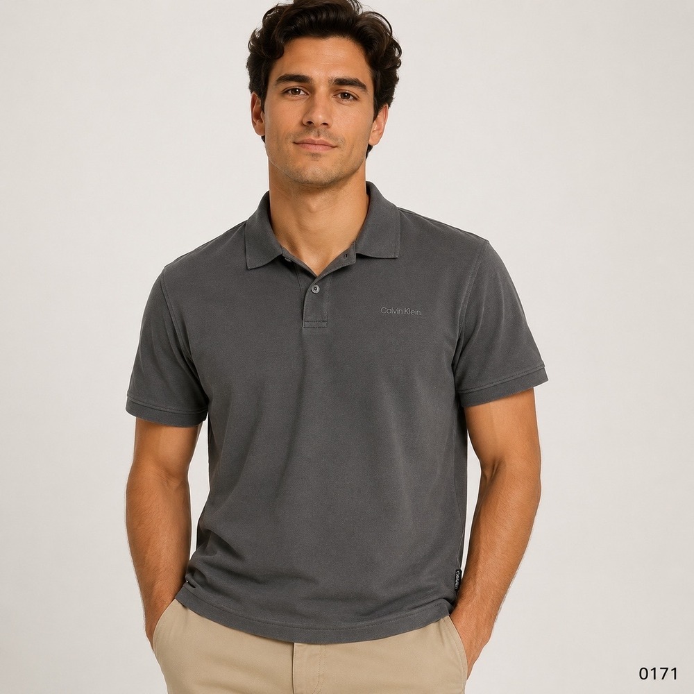 Calvin Klein Liquid Touch Polo Shirt Mens Med Charcoal Grey Short Sleeve Cotton